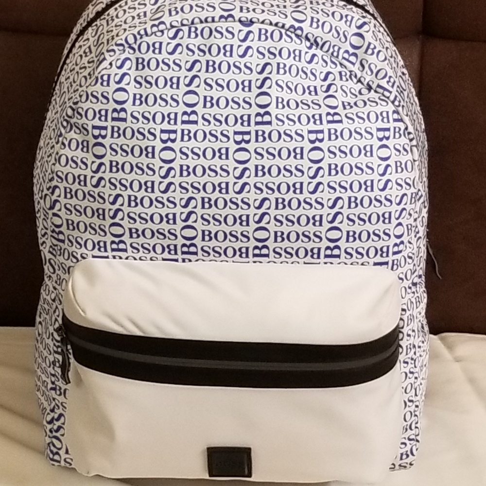 Hugo Boss Logo Print White Nylon Backpack